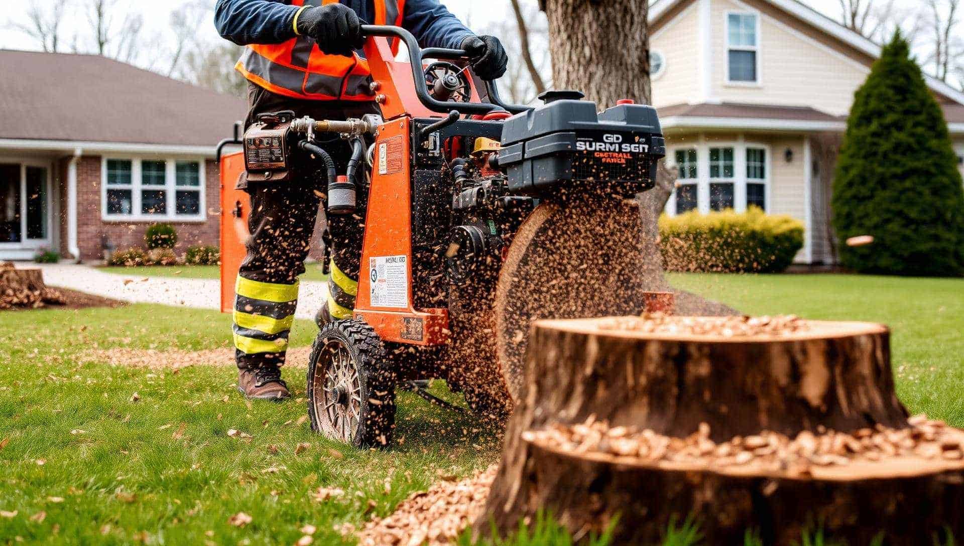 Stump ground below grade after a Kingdom Tree Company residential tree removal in North Canton, Ohio